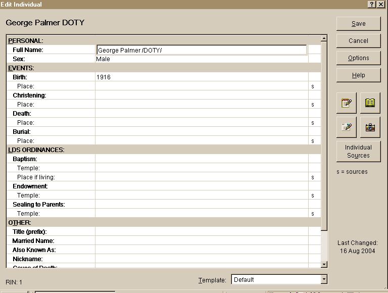 PAF Edit Individual window